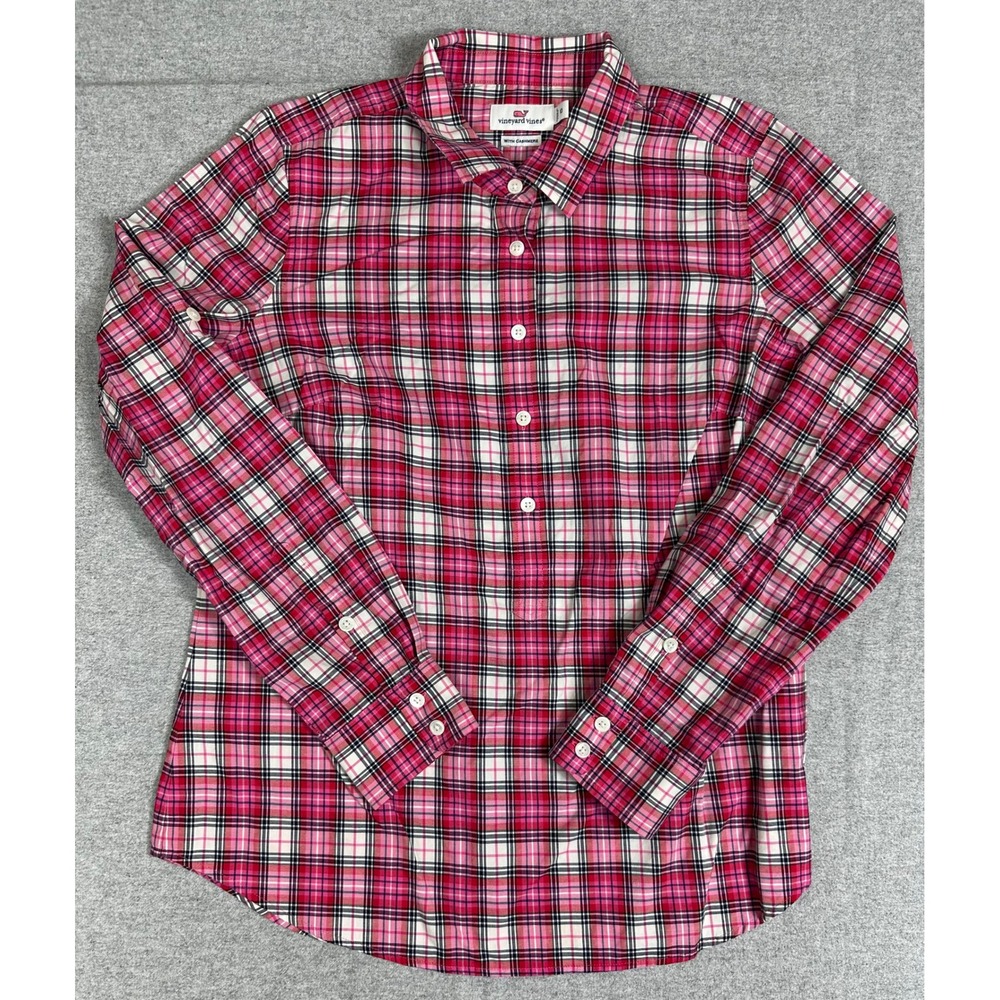 Vineyard Vines Button Down Shirt Women 10‎ Pink Plaid Cashmere Blend Shirt